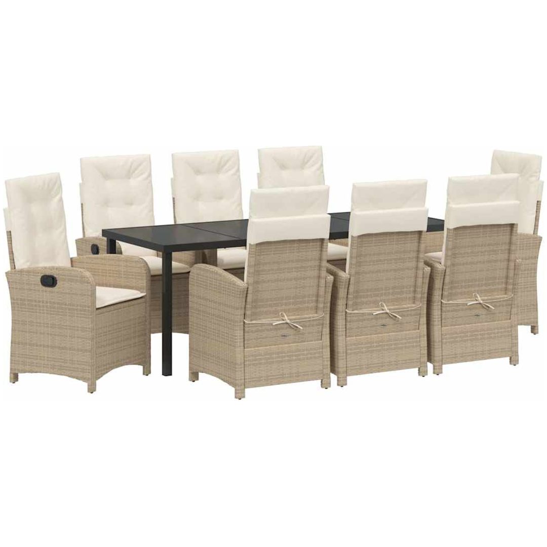 9 delar trädgårds dining set med kuddar beige poly rattan vidaXL 200 x 80 x 73 cm – bild 2