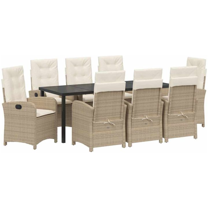 9 delar trädgårds dining set med kuddar beige poly rattan vidaXL 200 x 80 x 73 cm – bild 2