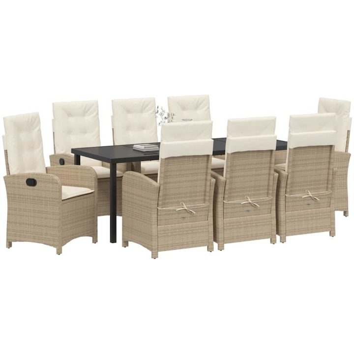 9 delar trädgårds dining set med kuddar beige poly rattan vidaXL 200 x 80 x 73 cm – bild 3