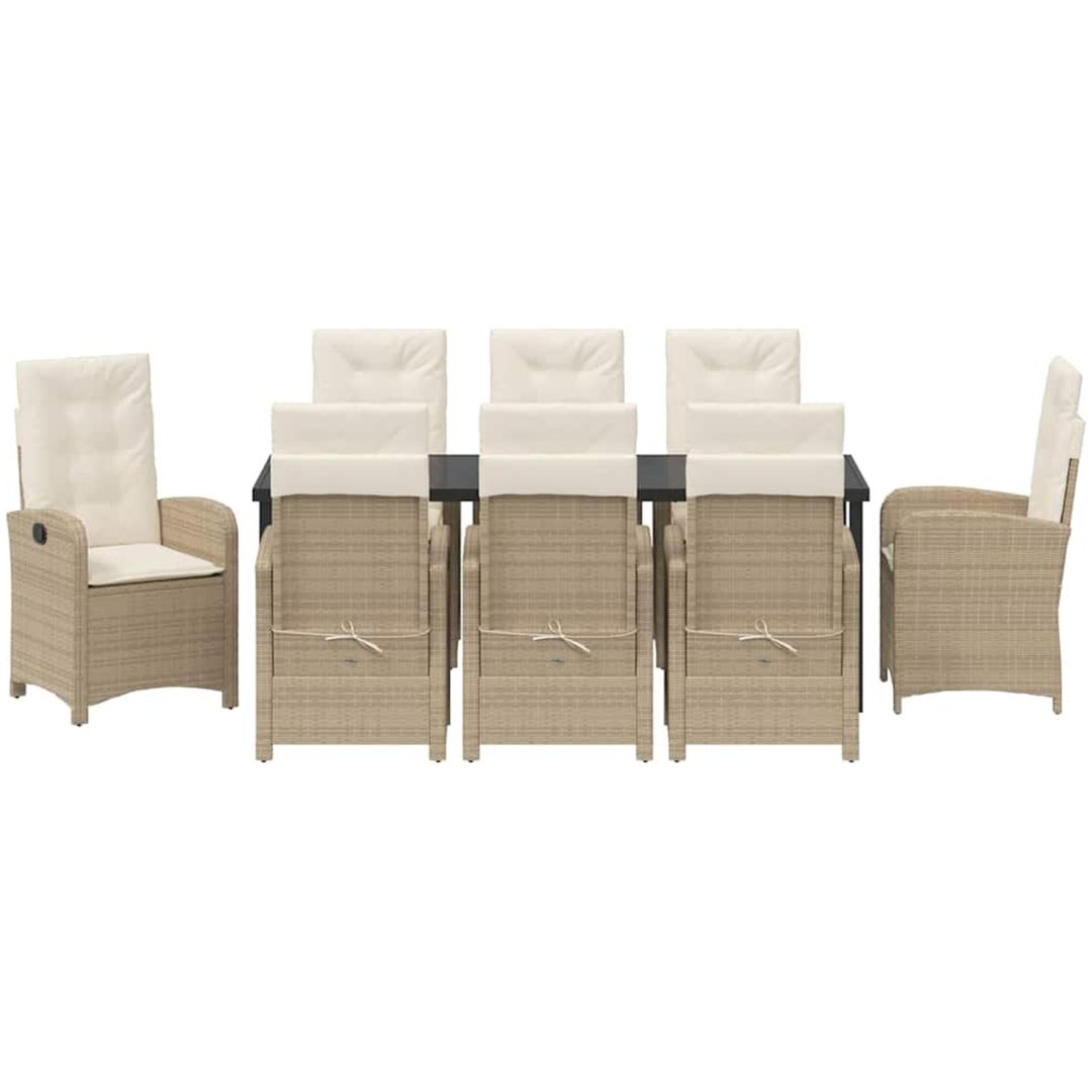9 delar trädgårds dining set med kuddar beige poly rattan vidaXL 200 x 80 x 73 cm – bild 6
