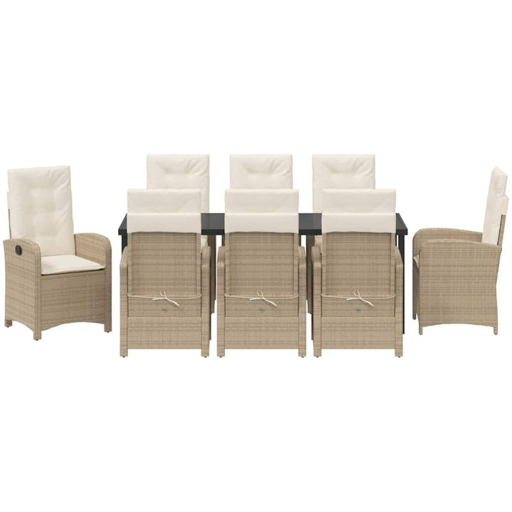 9 delar trädgårds dining set med kuddar beige poly rattan vidaXL 200 x 80 x 73 cm – bild 6