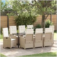 9 delar trädgårds dining set med kuddar beige poly rattan vidaXL