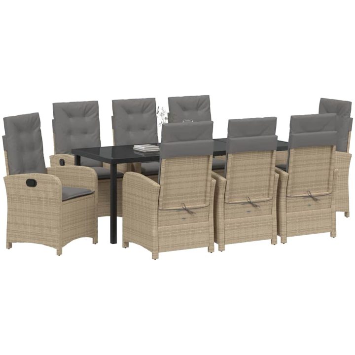 9 delar Trädgårds matset med kuddar Beige Poly Rattan vidaXL 200 x 80 x 73 cm – bild 3