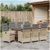 9 delar Trädgårds matset med kuddar Beige Poly Rattan vidaXL 200 x 80 x 73 cm – miniatyr 4