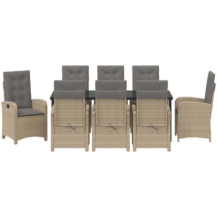 9 delar Trädgårds matset med kuddar Beige Poly Rattan vidaXL 200 x 80 x 73 cm – bild 6
