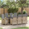 9 delar Trädgårds matset med kuddar Beige Poly Rattan vidaXL 200 x 80 x 73 cm – miniatyr 1