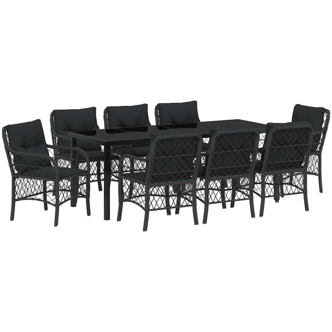 9 delar trädgårdsdining set med kuddar svart poly rattan vidaXL 200 x 80 x 73 cm – bild 2