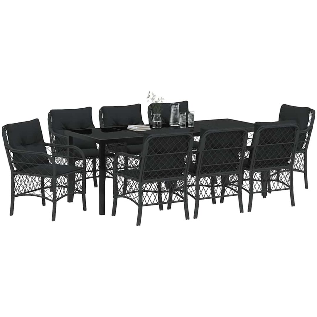 9 delar trädgårdsdining set med kuddar svart poly rattan vidaXL 200 x 80 x 73 cm – bild 3