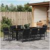 9 delar trädgårdsdining set med kuddar svart poly rattan vidaXL 200 x 80 x 73 cm – miniatyr 4