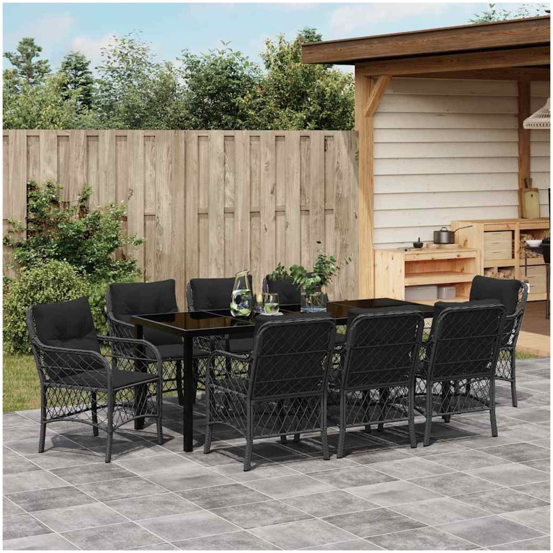 9 delar trädgårdsdining set med kuddar svart poly rattan vidaXL 200 x 80 x 73 cm – bild 4