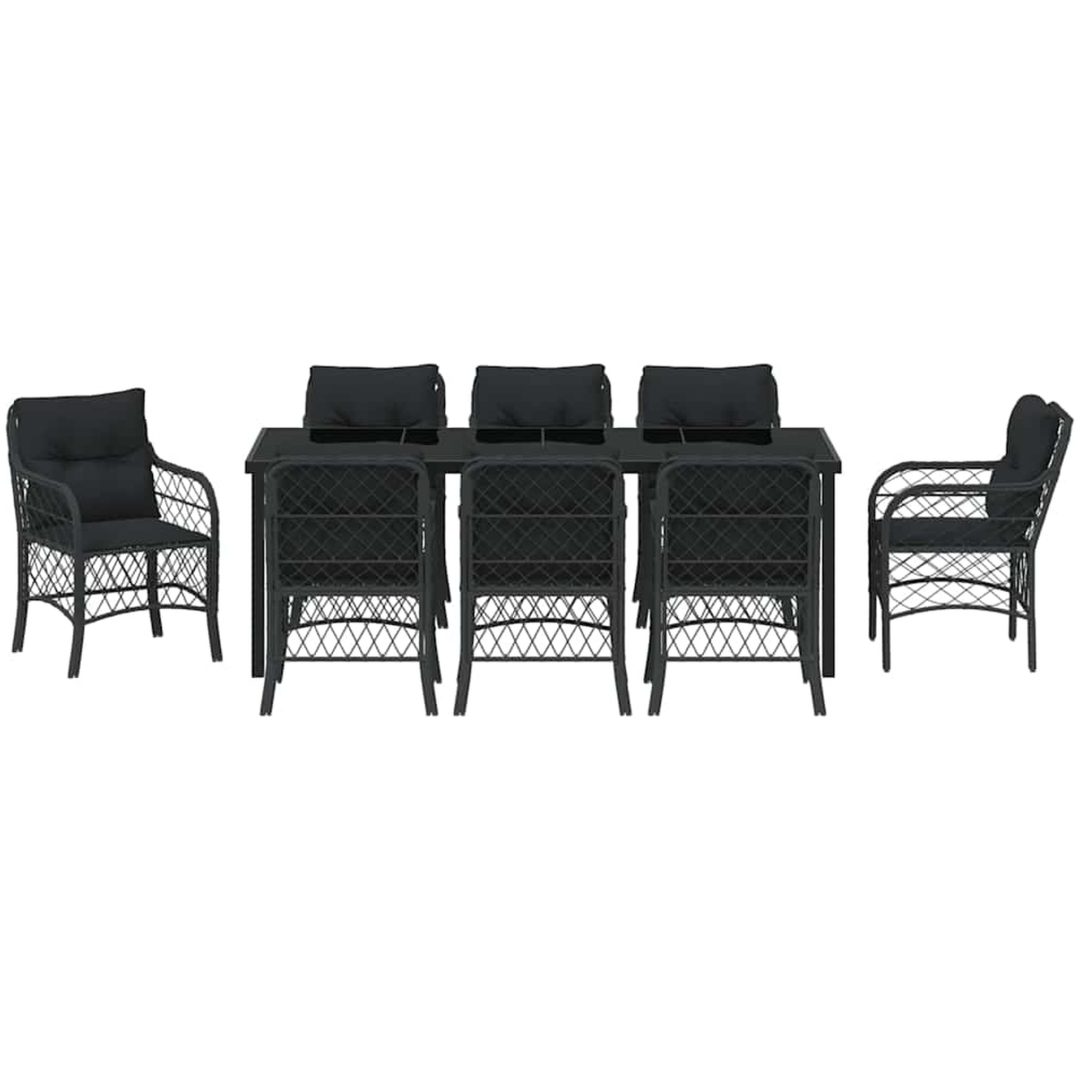 9 delar trädgårdsdining set med kuddar svart poly rattan vidaXL 200 x 80 x 73 cm – bild 6