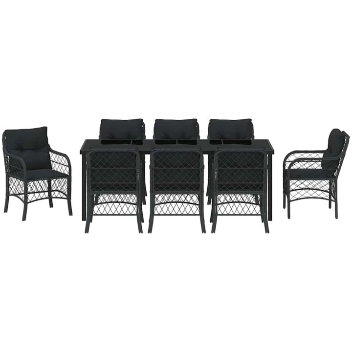 9 delar trädgårdsdining set med kuddar svart poly rattan vidaXL 200 x 80 x 73 cm – bild 6