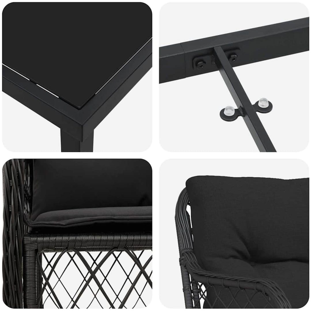 9 delar trädgårdsdining set med kuddar svart poly rattan vidaXL 200 x 80 x 73 cm – bild 7