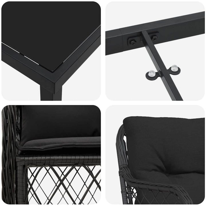9 delar trädgårdsdining set med kuddar svart poly rattan vidaXL 200 x 80 x 73 cm – bild 7