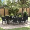 9 delar trädgårdsdining set med kuddar svart poly rattan vidaXL 200 x 80 x 73 cm – miniatyr 1