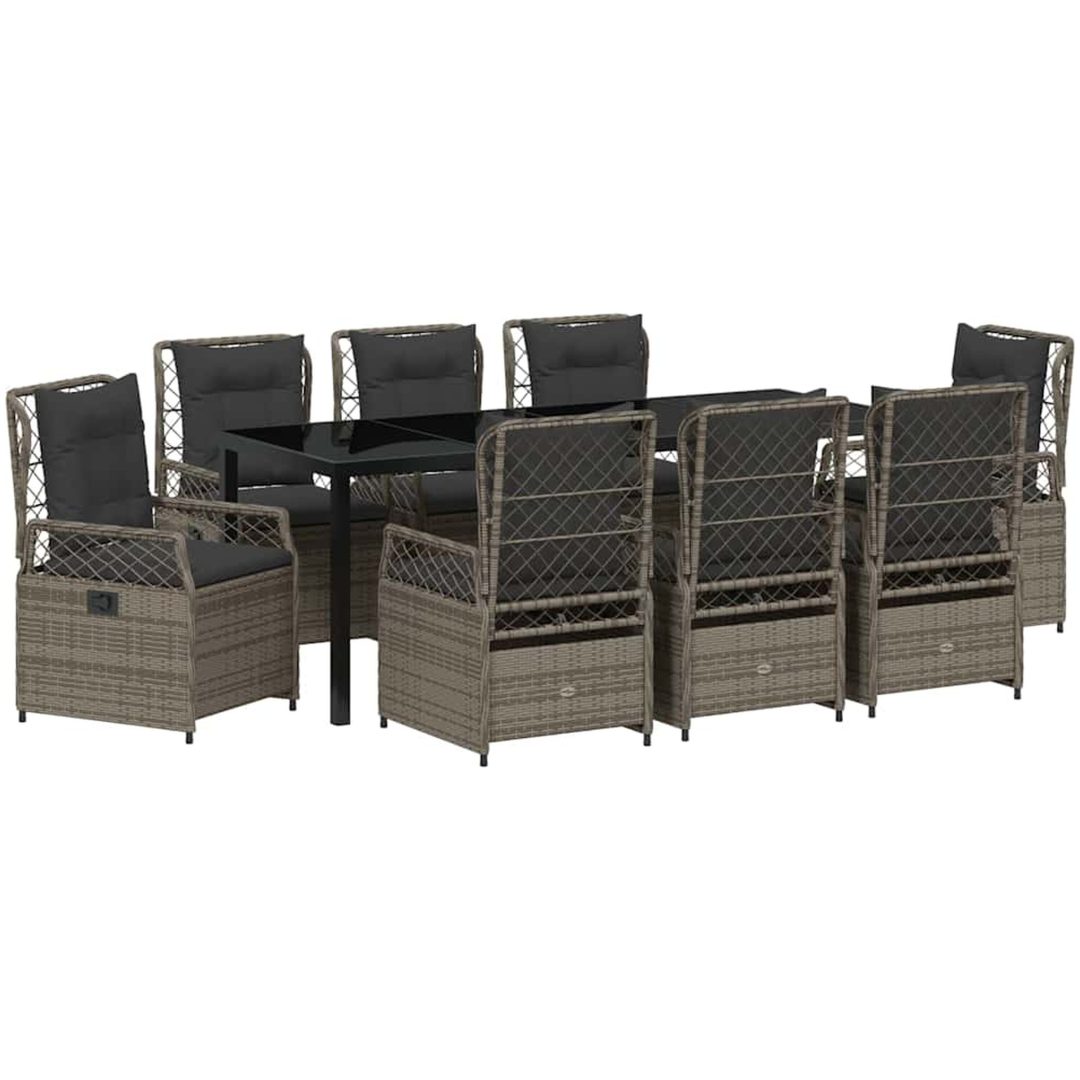9 Delar Trädgårdsmatgrupp Grå Poly Rattan vidaXL 200 x 80 x 73 cm – bild 2