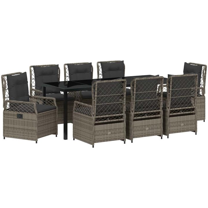9 Delar Trädgårdsmatgrupp Grå Poly Rattan vidaXL 200 x 80 x 73 cm – bild 2