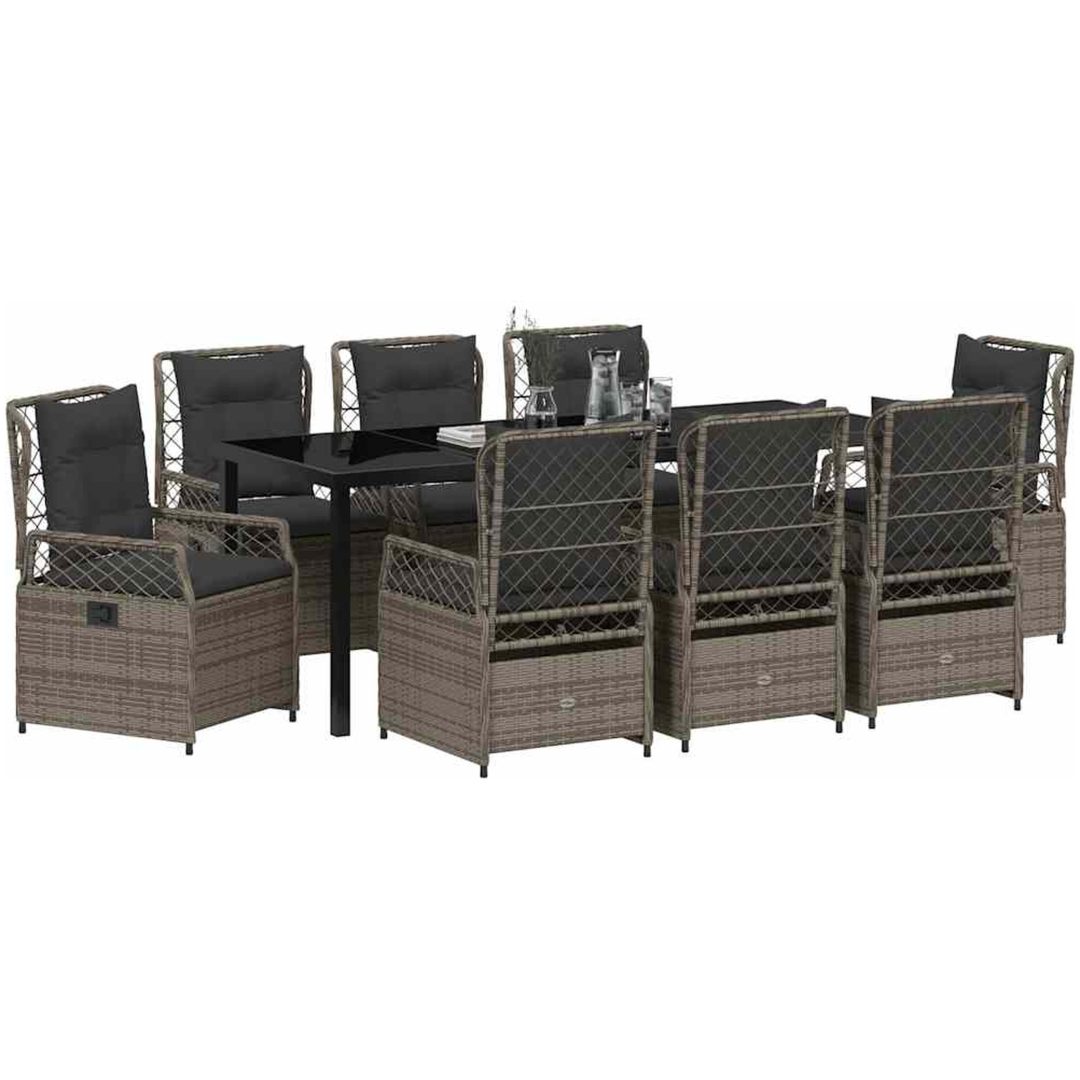 9 Delar Trädgårdsmatgrupp Grå Poly Rattan vidaXL 200 x 80 x 73 cm – bild 3