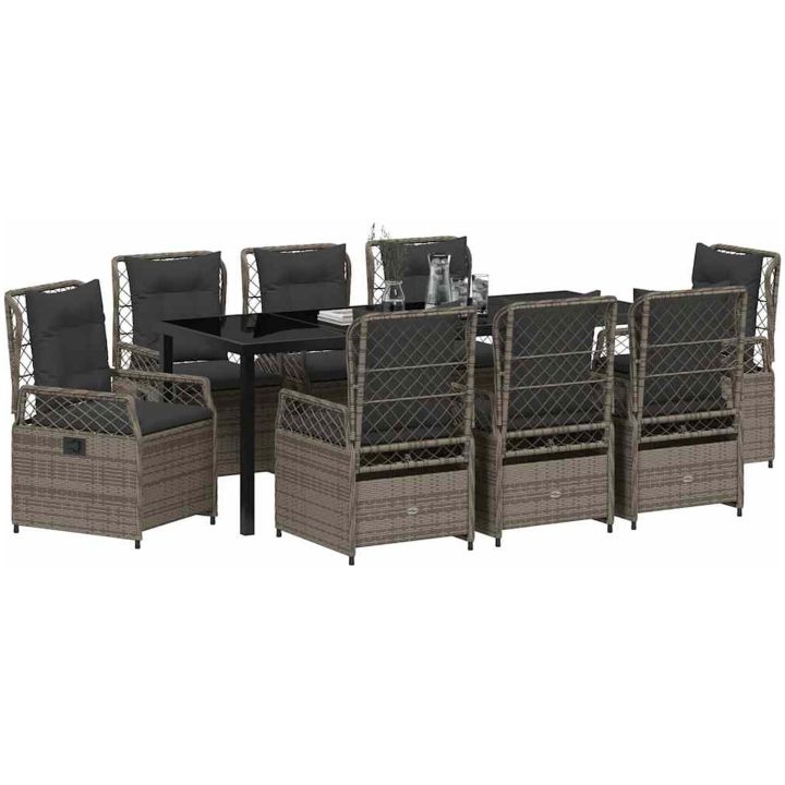 9 Delar Trädgårdsmatgrupp Grå Poly Rattan vidaXL 200 x 80 x 73 cm – bild 3