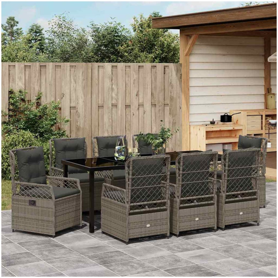 9 Delar Trädgårdsmatgrupp Grå Poly Rattan vidaXL 200 x 80 x 73 cm – bild 4