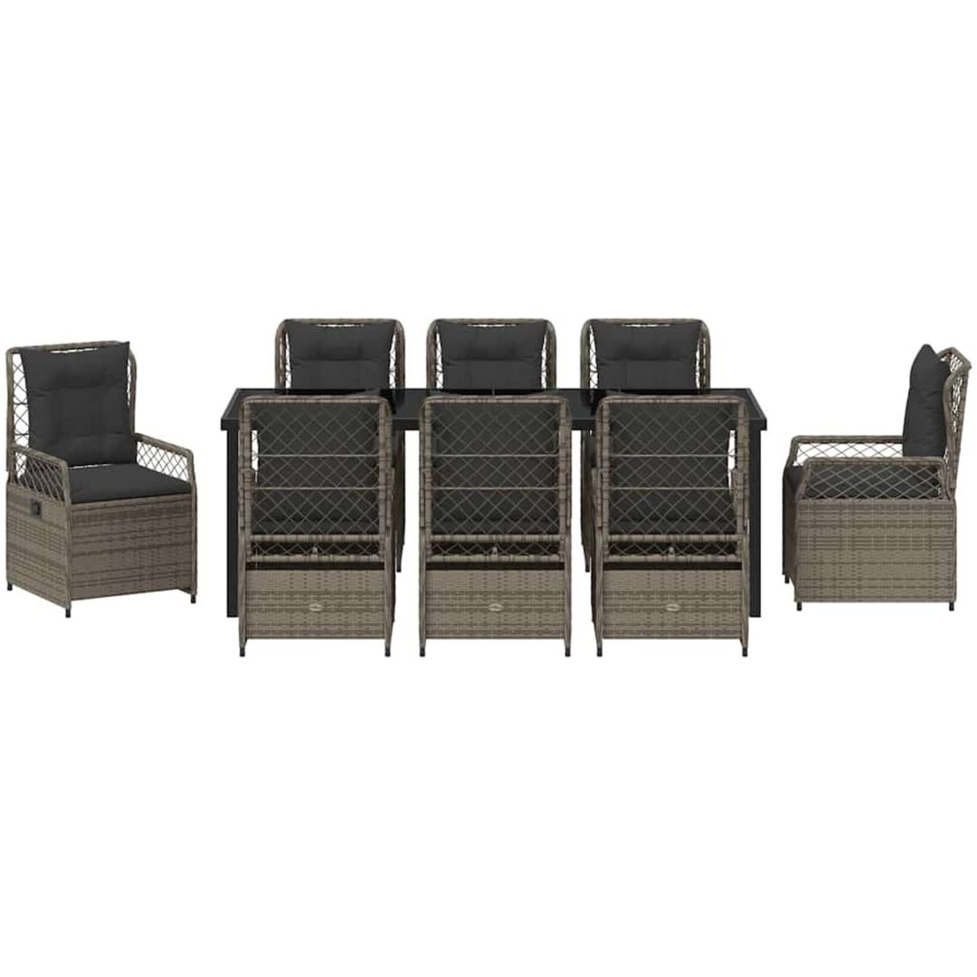 9 Delar Trädgårdsmatgrupp Grå Poly Rattan vidaXL 200 x 80 x 73 cm – bild 6