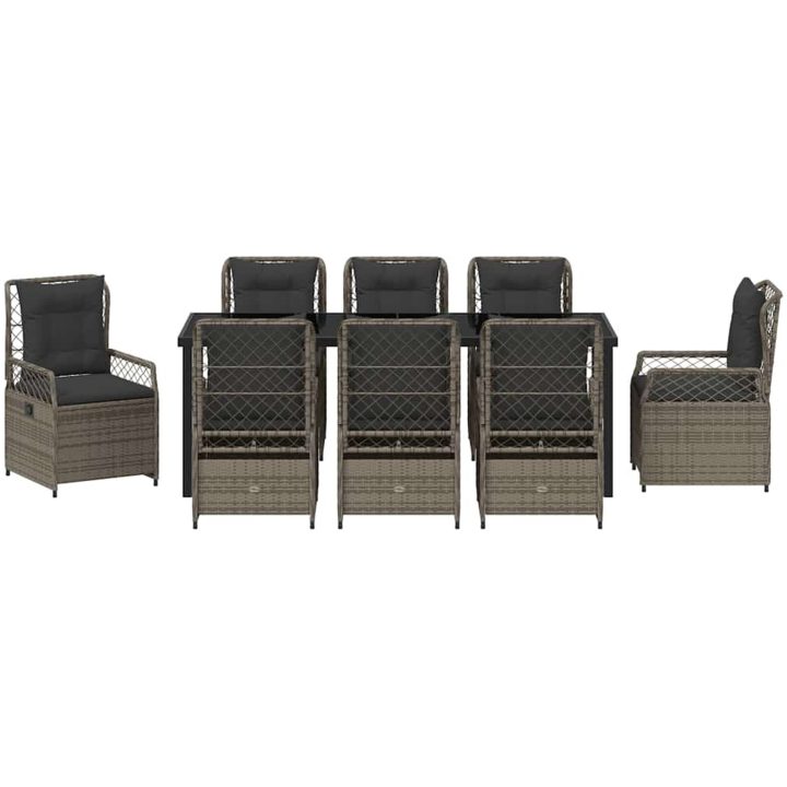 9 Delar Trädgårdsmatgrupp Grå Poly Rattan vidaXL 200 x 80 x 73 cm – bild 6