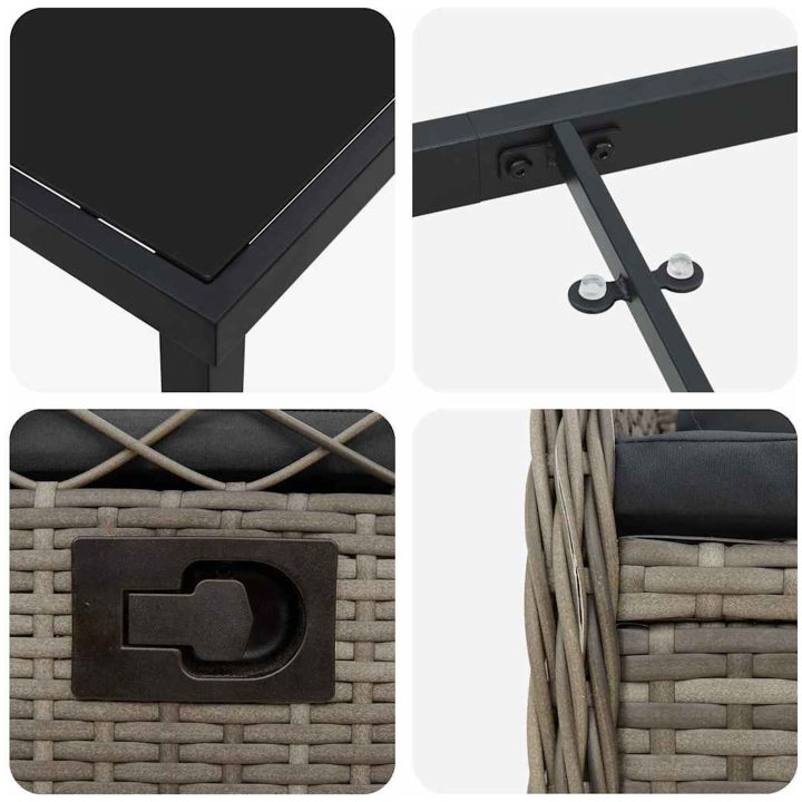 9 Delar Trädgårdsmatgrupp Grå Poly Rattan vidaXL 200 x 80 x 73 cm – bild 7