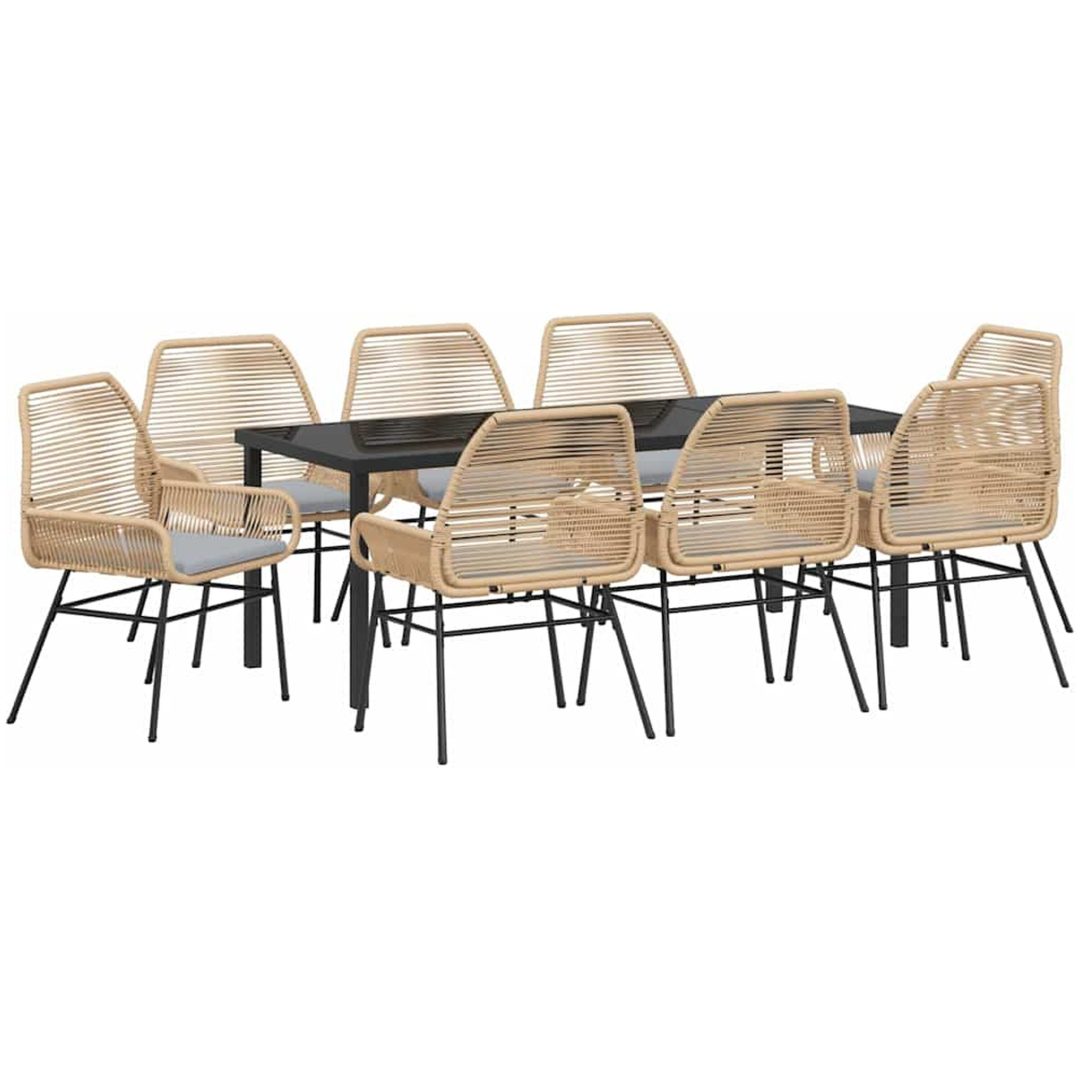 9 delar trädgårdsmatset med kuddar, brun polyrotting vidaXL 200 x 80 x 73 cm – bild 2