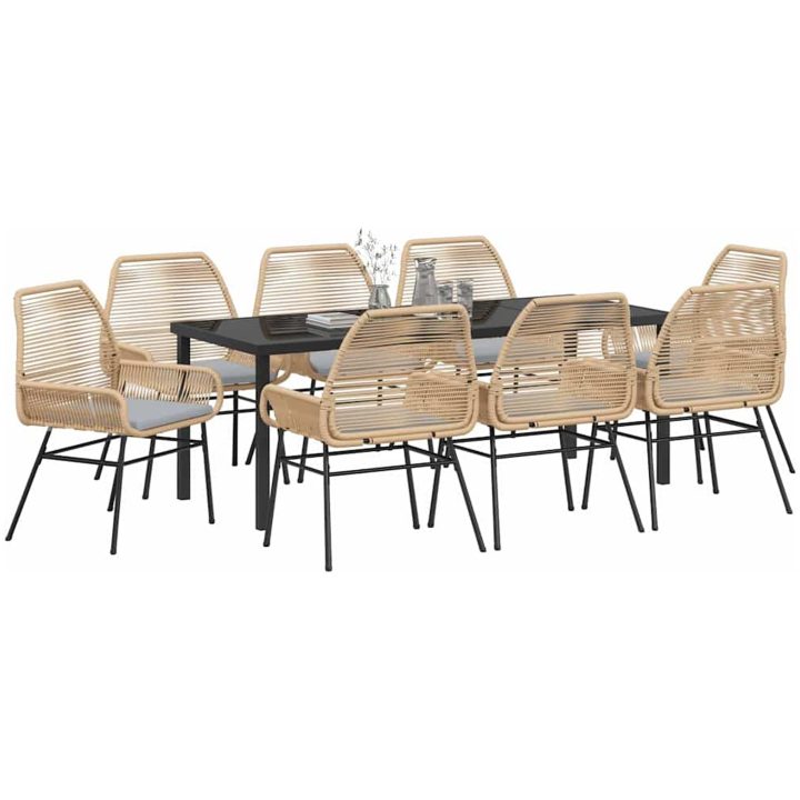 9 delar trädgårdsmatset med kuddar, brun polyrotting vidaXL 200 x 80 x 73 cm – bild 3
