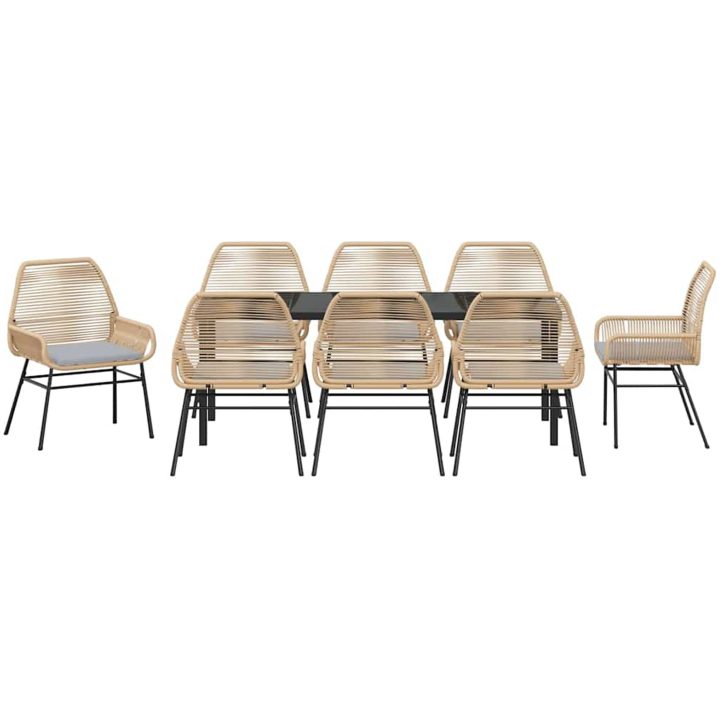 9 delar trädgårdsmatset med kuddar, brun polyrotting vidaXL 200 x 80 x 73 cm – bild 7