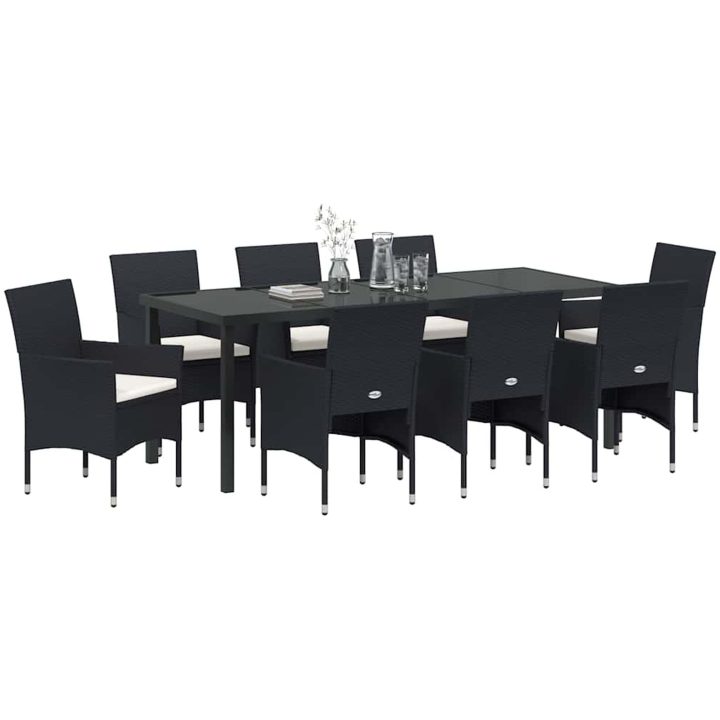 9 Delar Trädgårdsmöbelset - Svart Poly Rattan vidaXL 200 x 80 x 73 cm – bild 3