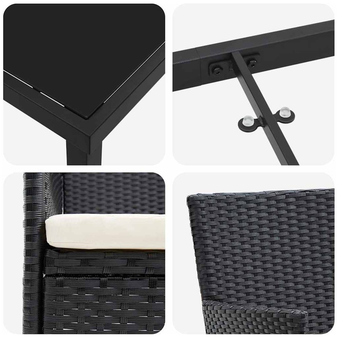 9 Delar Trädgårdsmöbelset - Svart Poly Rattan vidaXL 200 x 80 x 73 cm – bild 8