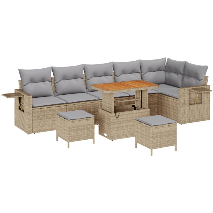 9 Delar Trädgårdsofa Set med Kuddar Beige Poly Rattan Akacia vidaXL Stor – bild 2