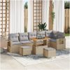 9 Delar Trädgårdsofa Set med Kuddar Beige Poly Rattan Akacia vidaXL Stor – miniatyr 1