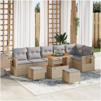 9 Delar Trädgårdsofa Set med Kuddar Beige Poly Rattan Akacia vidaXL