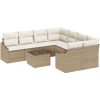 9-delar Trädgårdsofa Set med Kuddar Beige Poly Rattan vidaXL 55 x 55 x 37 cm – miniatyr 2