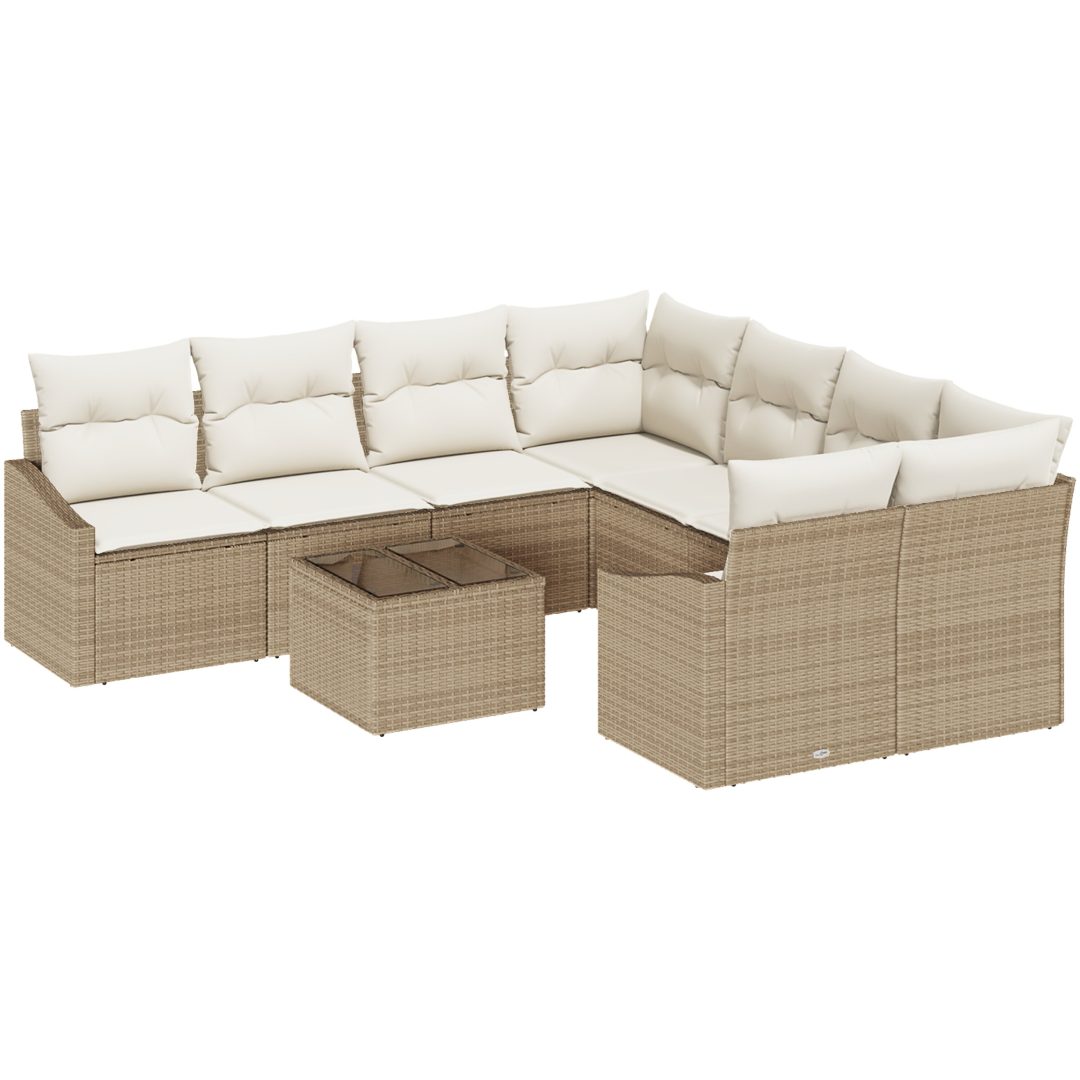9-delar Trädgårdsofa Set med Kuddar Beige Poly Rattan vidaXL 55 x 55 x 37 cm – bild 2