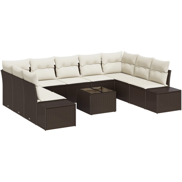 9 Delar Trädgårdsofa Set med Kuddar Grå Poly Rattan vidaXL 289 x 209 x 85 cm – bild 2