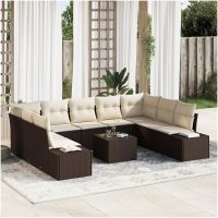 9 Delar Trädgårdsofa Set med Kuddar Grå Poly Rattan vidaXL