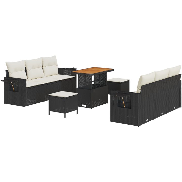 9 Delar Trädgårdsofa Set med Kuddar Svart Poly Rattan Akacia vidaXL Stor – bild 2
