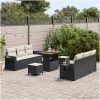 9 Delar Trädgårdsofa Set med Kuddar Svart Poly Rattan Akacia vidaXL Stor – miniatyr 3