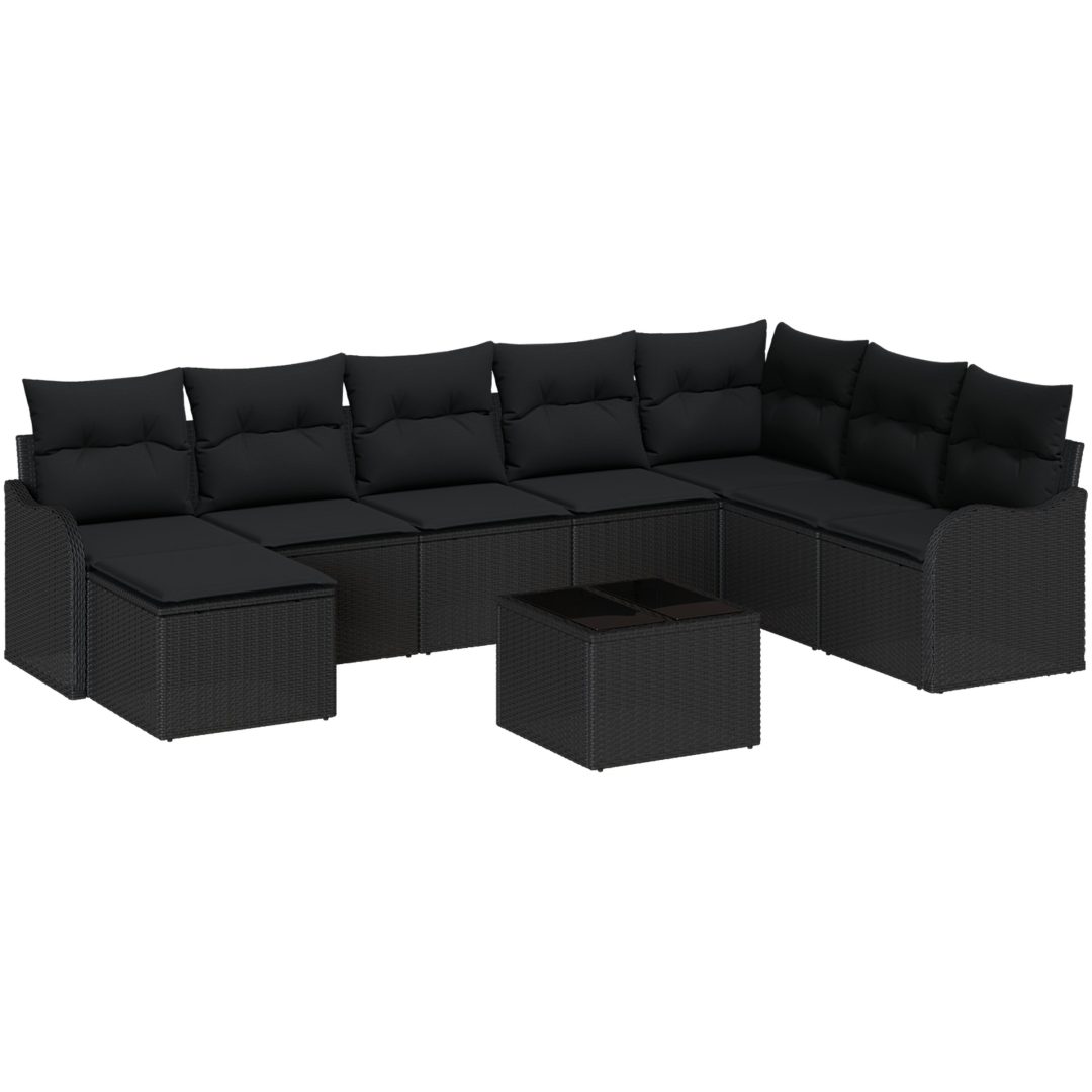 9 Delar Trädgårdsoff-set med Kuddar Beige Konstrotting vidaXL Stor – bild 2