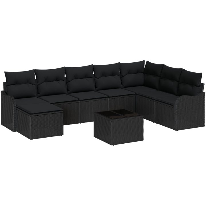 9 Delar Trädgårdsoff-set med Kuddar Beige Konstrotting vidaXL Stor – bild 2