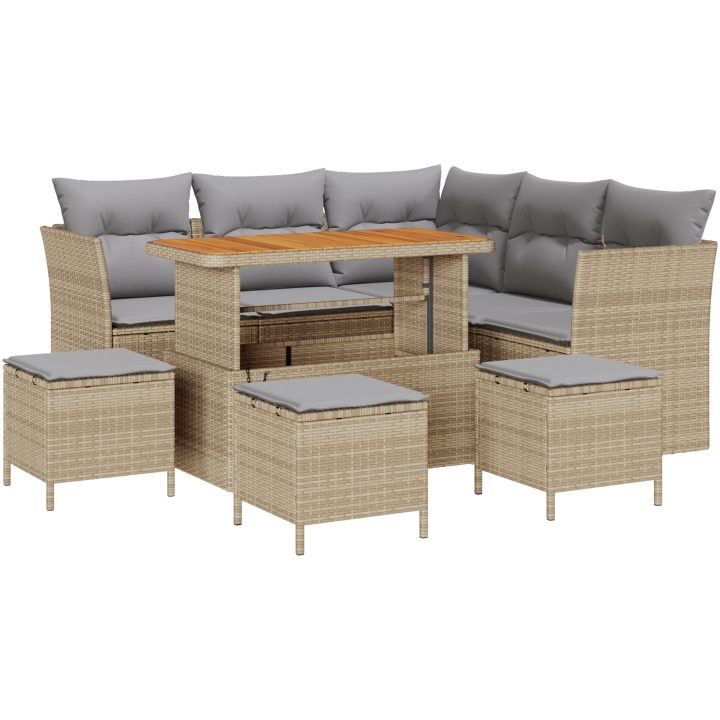 9 Delar Trädgårdsoff Set med Kuddar Beige Poly Rattan Akacia vidaXL Exakta mått på setet – bild 2