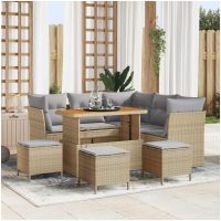 9 Delar Trädgårdsoff Set med Kuddar Beige Poly Rattan Akacia vidaXL