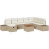 9 Delar Trädgårdsoff-set med Kuddar Beige Poly Rotting vidaXL 55 x 55 x 37 cm – miniatyr 2