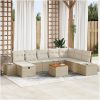 9 Delar Trädgårdsoff-set med Kuddar Beige Poly Rotting vidaXL 55 x 55 x 37 cm – miniatyr 1