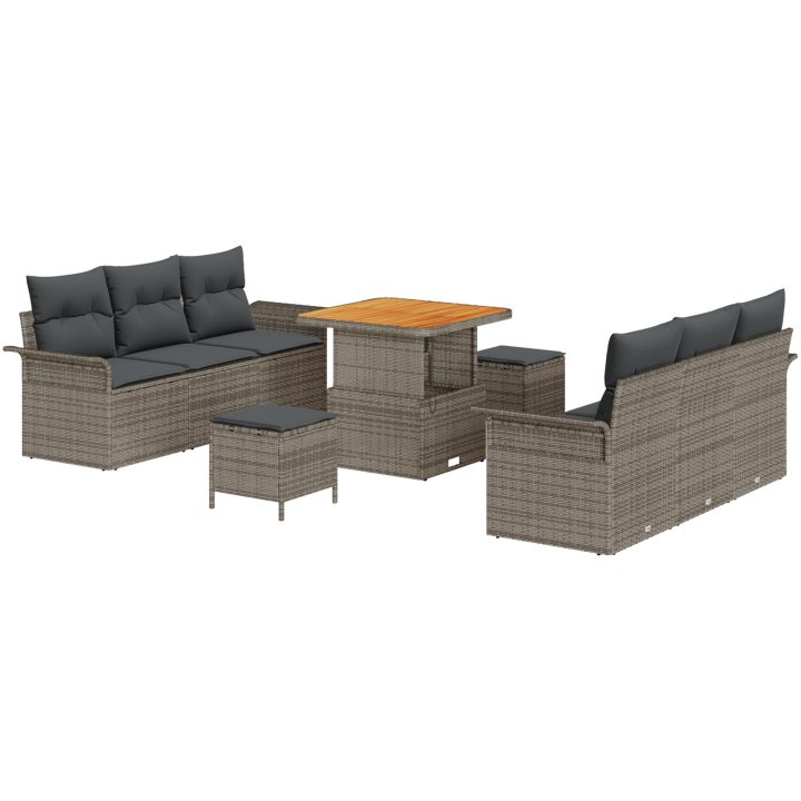9 Delar Trädgårdsoff Set med Kuddar Grå Poly Rattan Akacia vidaXL Större – bild 2
