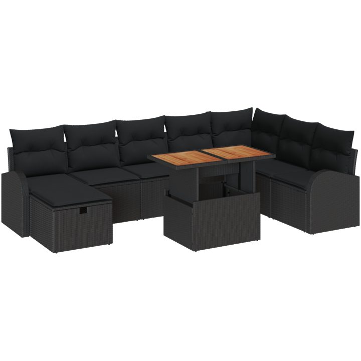 9 Delar Trädgårdsoff-set med Kuddar Svart Poly Rattan vidaXL 55 x 55 x 37 cm – bild 2