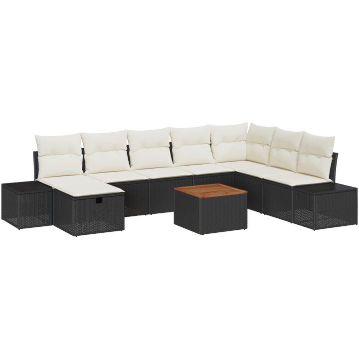 9 Delar Trädgårdsoffa med kuddar Svart Poly Rotting vidaXL 55 x 55 x 37 cm – bild 2